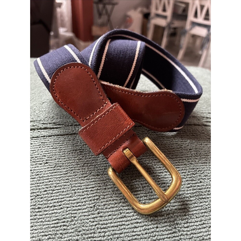 Vintage Coach 6510 Wool Surcingle Leather Belt Brass Blue White Stripe Nautical